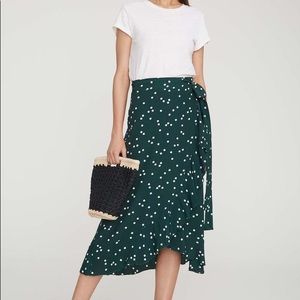 Faithfull the Brand Green Polka Dot Wrap Skirt